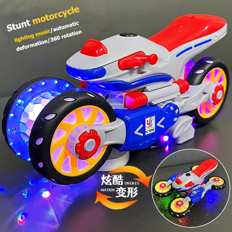 🏍️ Children’s Electric Transformable Motorcycle – Lights, Music & 360° Stunt Rotation