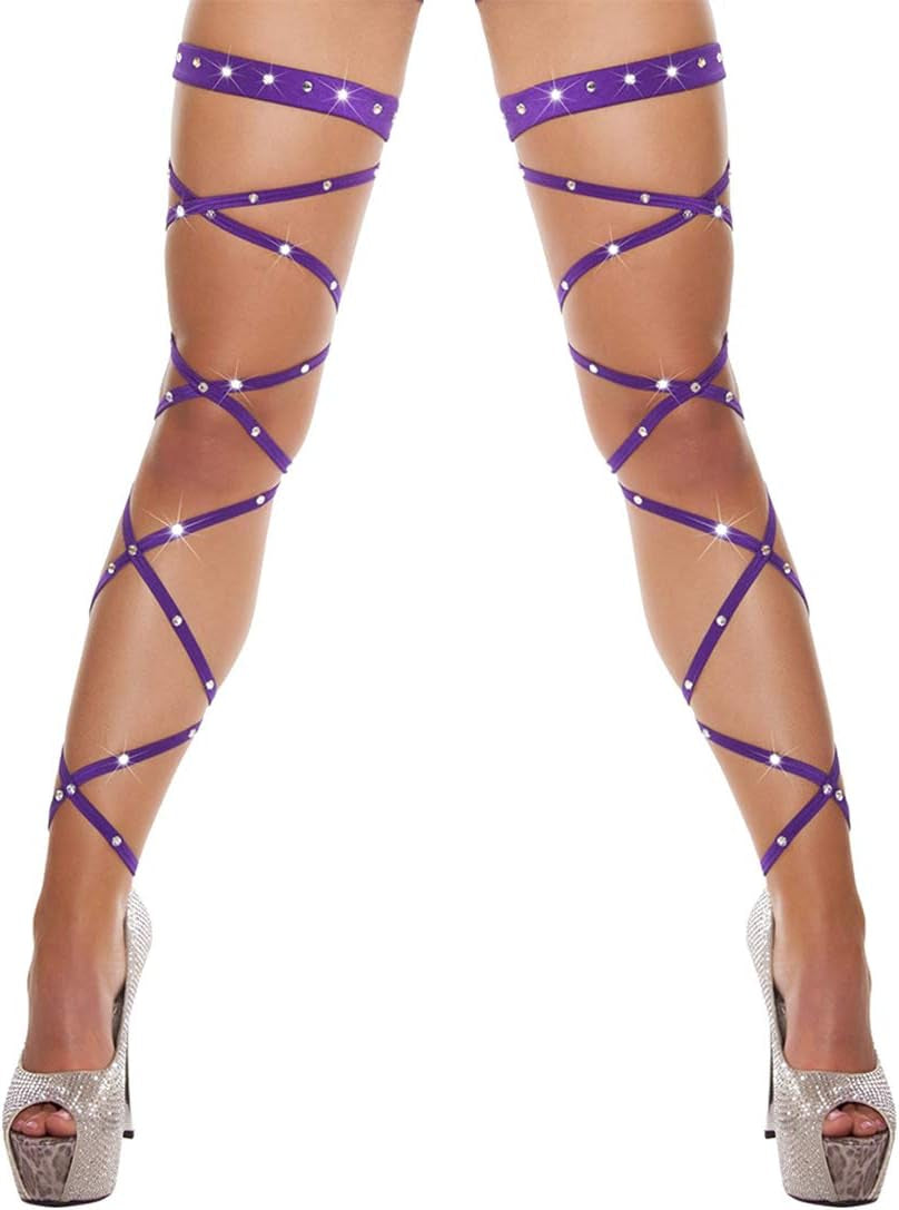 Women Criss Cross Sparkle Glitter Rhinestone Crystal over Knee Thigh High Stockings
