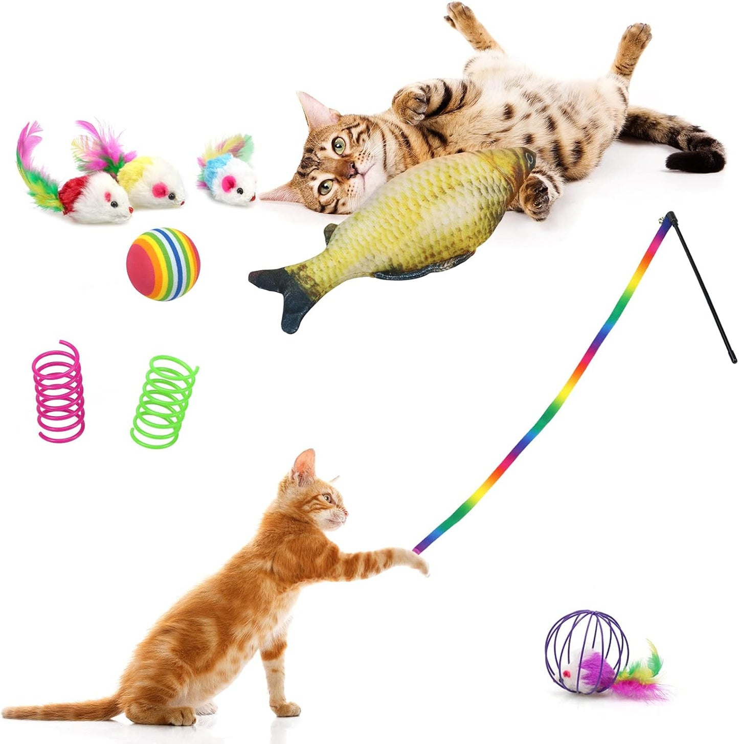 27-Piece Cat Toy Set – Interactive Kitten Toys with Tunnel, Catnip Fish, Feather Wand, Fluffy Mice, Jingle Balls & More – Ultimate Play Pack for Cats & Kittens