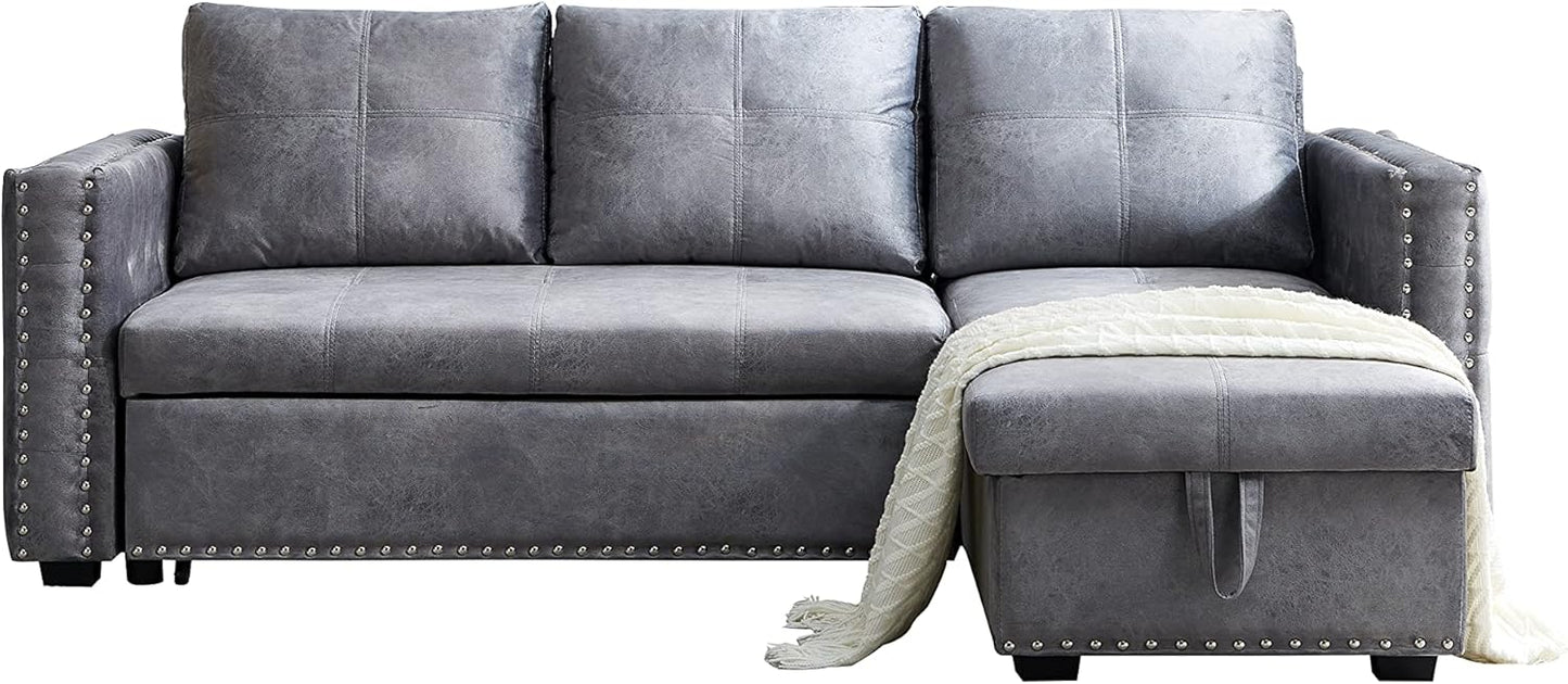 🌟 Space-Saving Sleeper Sectional – 3-in-1 Storage Sofa Bed (Gray, 91"x64")