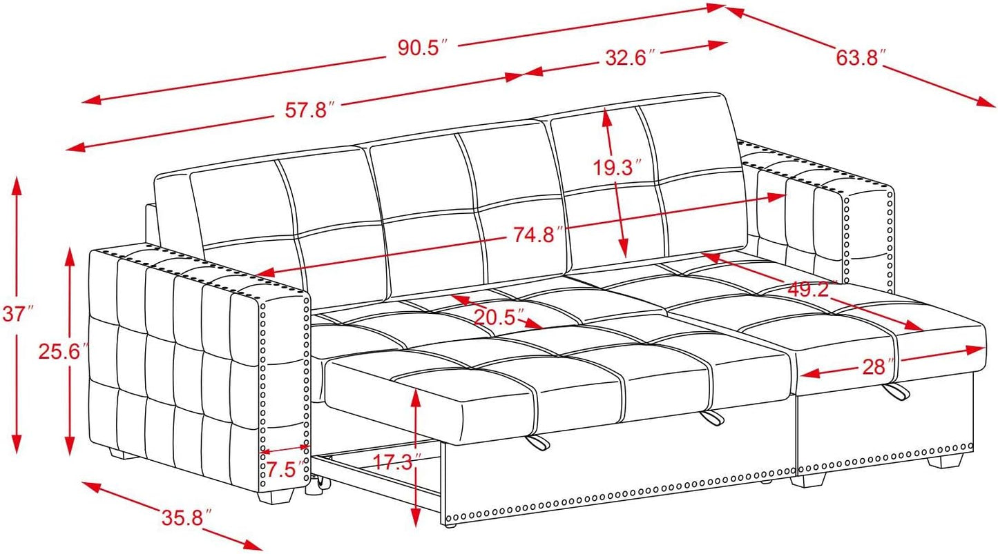 🌟 Space-Saving Sleeper Sectional – 3-in-1 Storage Sofa Bed (Gray, 91"x64")