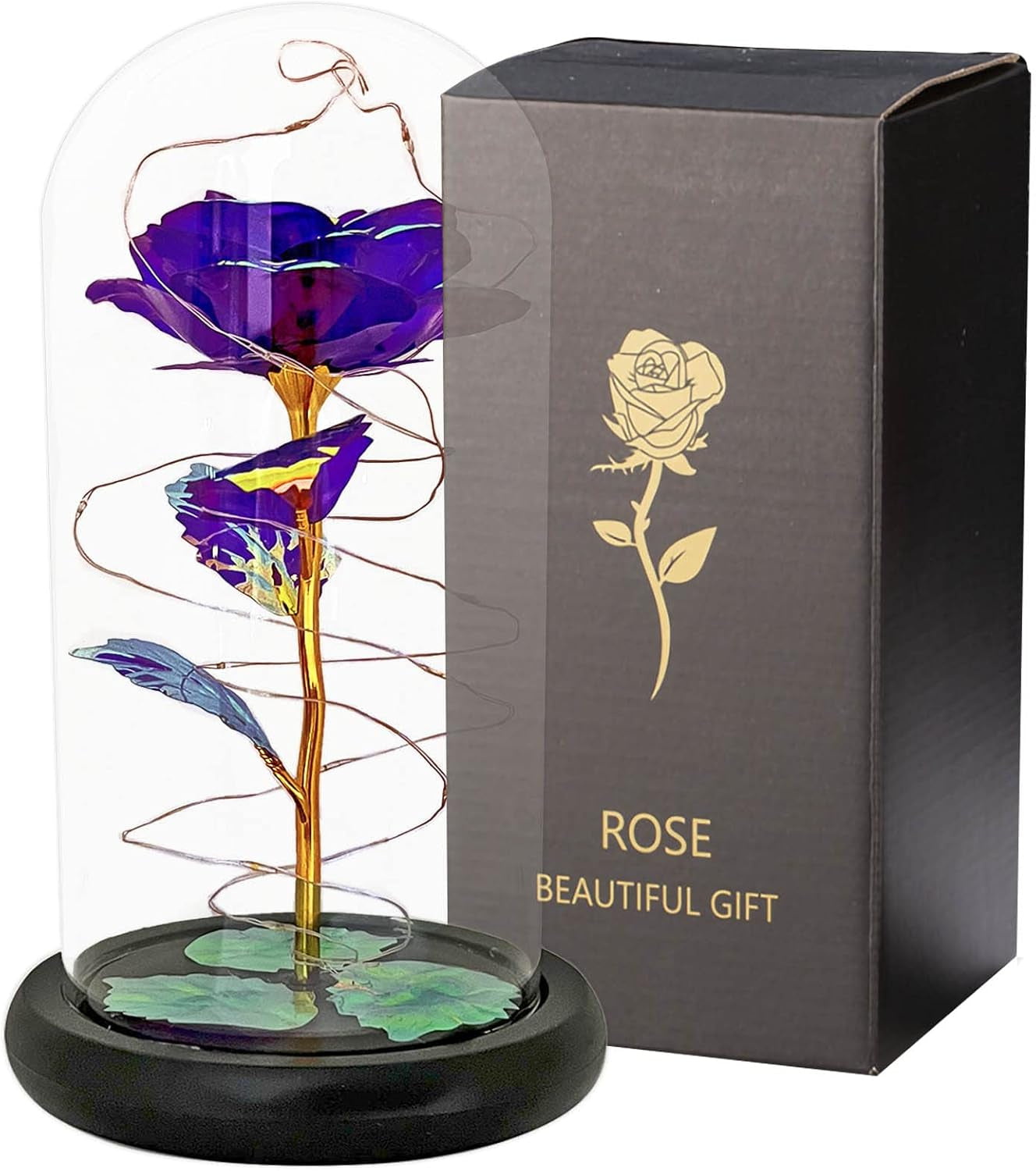 🌹 Enchanted Eternal Rose Dome – Timeless Purple LED Bloom (4.5"x8.4")