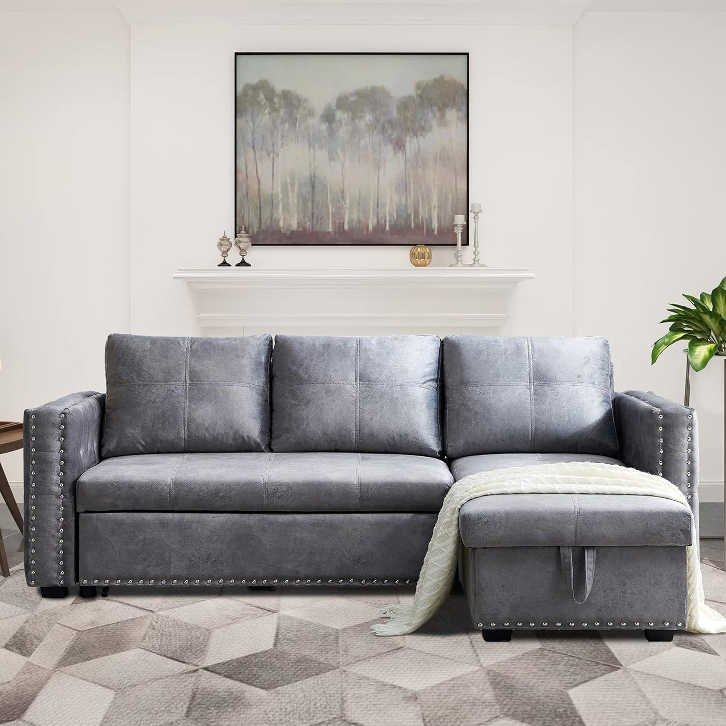 🌟 Space-Saving Sleeper Sectional – 3-in-1 Storage Sofa Bed (Gray, 91"x64")