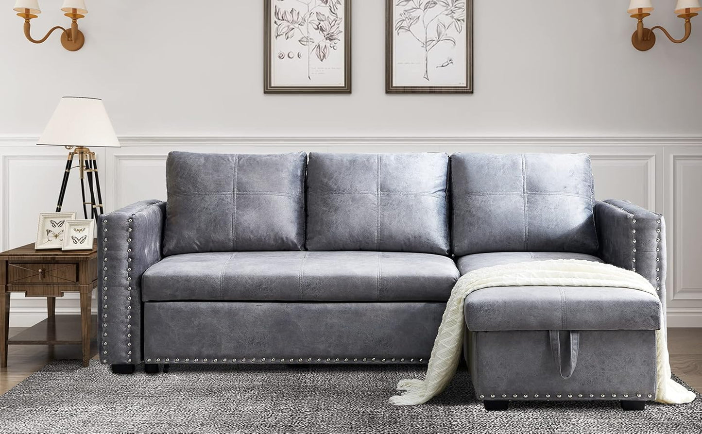 🌟 Space-Saving Sleeper Sectional – 3-in-1 Storage Sofa Bed (Gray, 91"x64")