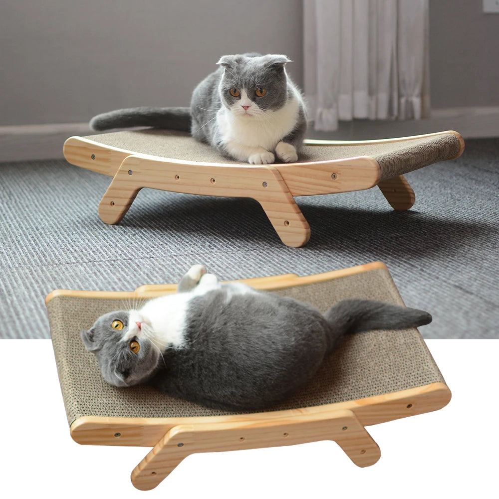 🐱 Claw & Nap 3-in-1 – The Ultimate Wooden Cat Scratcher Lounge!
