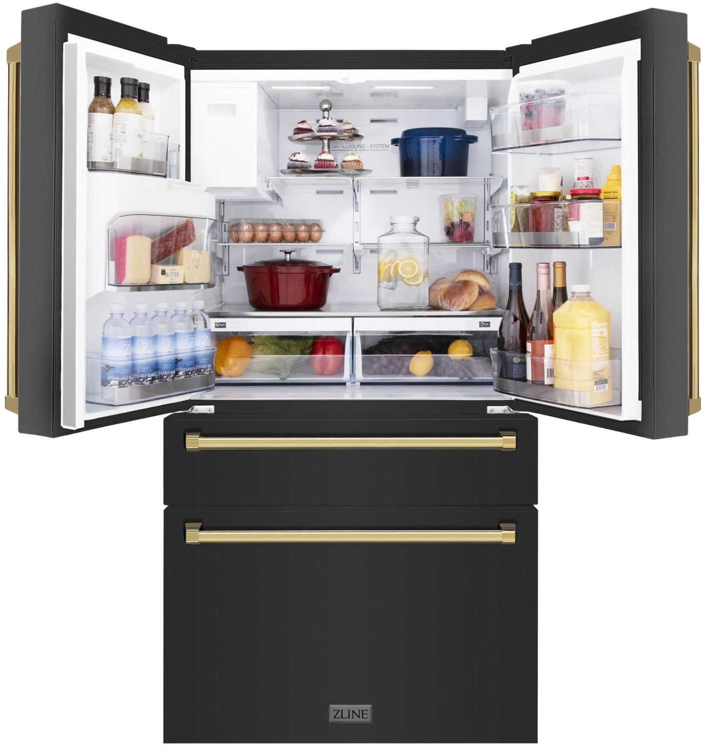 ZLINE 36" Autograph Edition 21.6 Cu. Ft Freestanding French Door Refrigerator with Water and Ice Dispenser in Fingerprint Resistant Black Stainless Steel