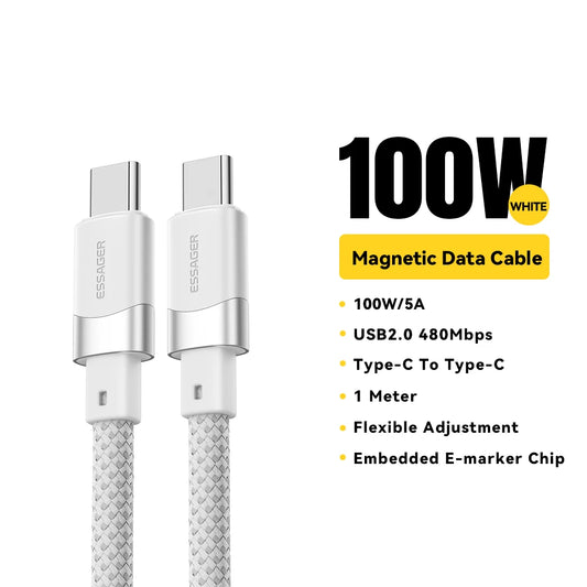 100W Magnetic USB-C to C Cable – Ultra-Fast Charging for iPhone 15, Laptops & Samsung (65W Data Sync)