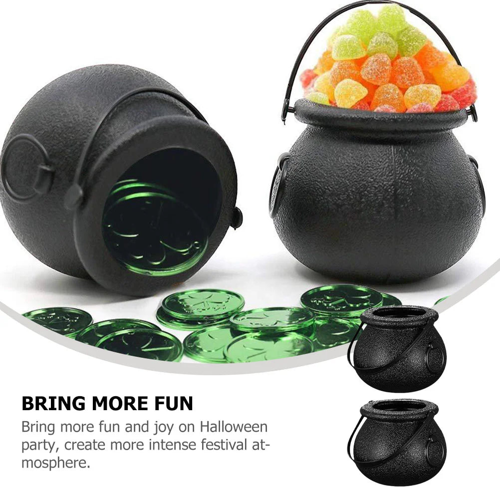 12Pcs Halloween Candy Cauldron for Party Gift Buckets Holder Trick Treat Witch Decorative Prop Plastic Container