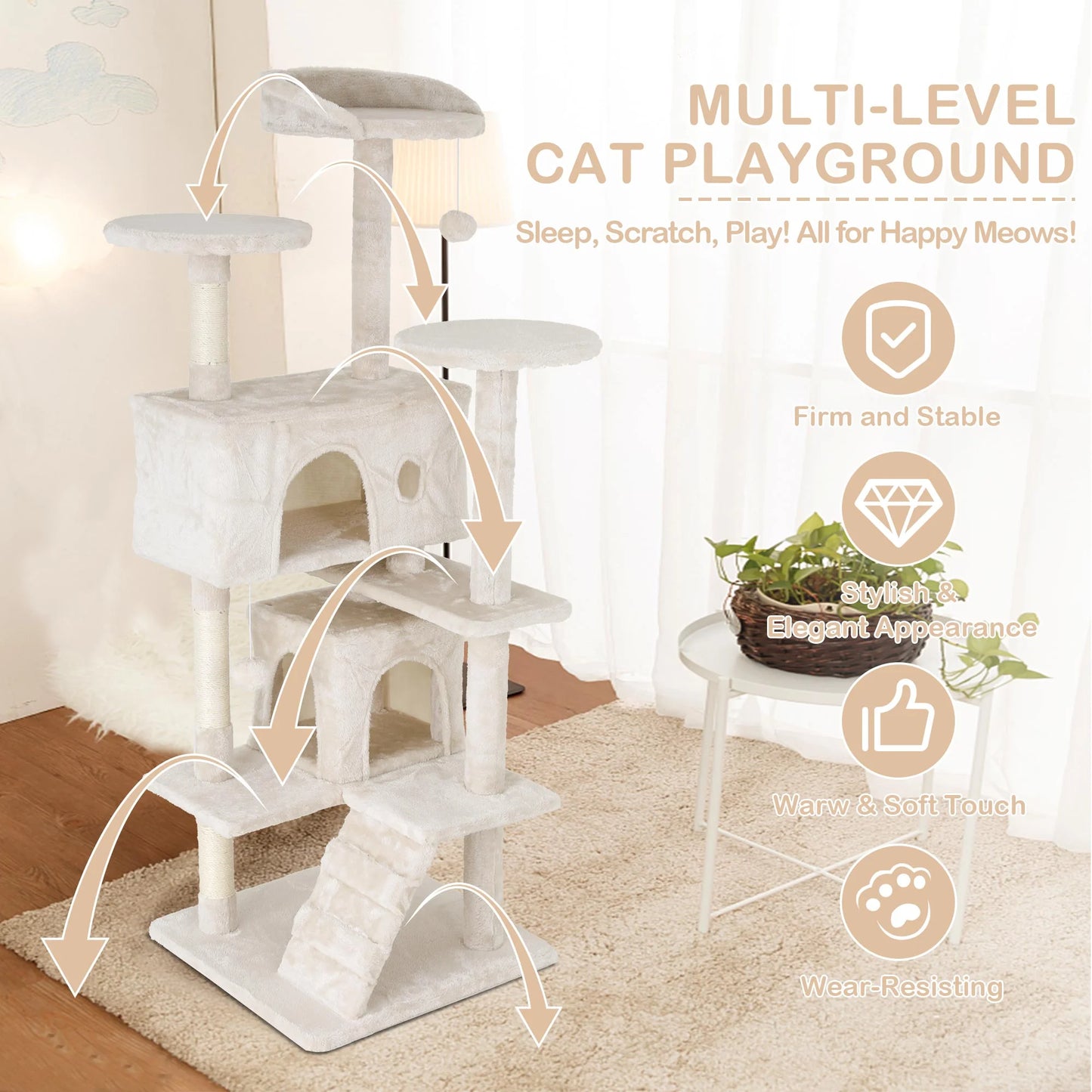 🐱 PurrTower™ 54" Multi-Level Cat Tree – Activity Center with Scratching Posts, Condo House & Toys | For Indoor Cats & Kittens