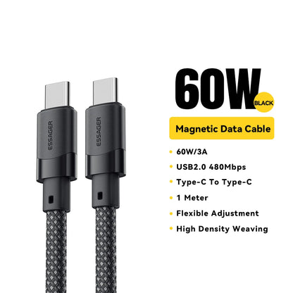 100W Magnetic USB-C to C Cable – Ultra-Fast Charging for iPhone 15, Laptops & Samsung (65W Data Sync)