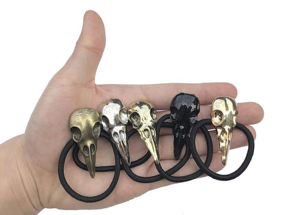 10PCS Women Hair Tie Alloy Crow Skull Elastic Ponytail Holders, Mixed Colors