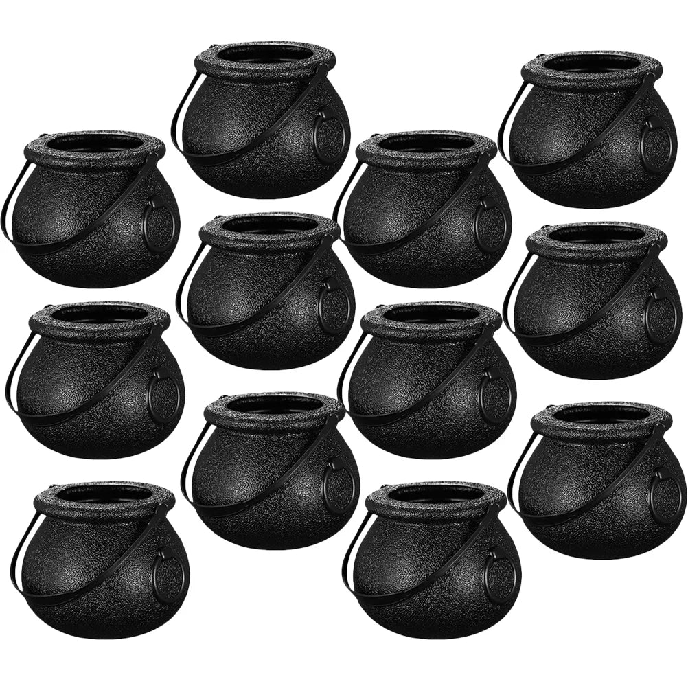 12Pcs Halloween Candy Cauldron for Party Gift Buckets Holder Trick Treat Witch Decorative Prop Plastic Container
