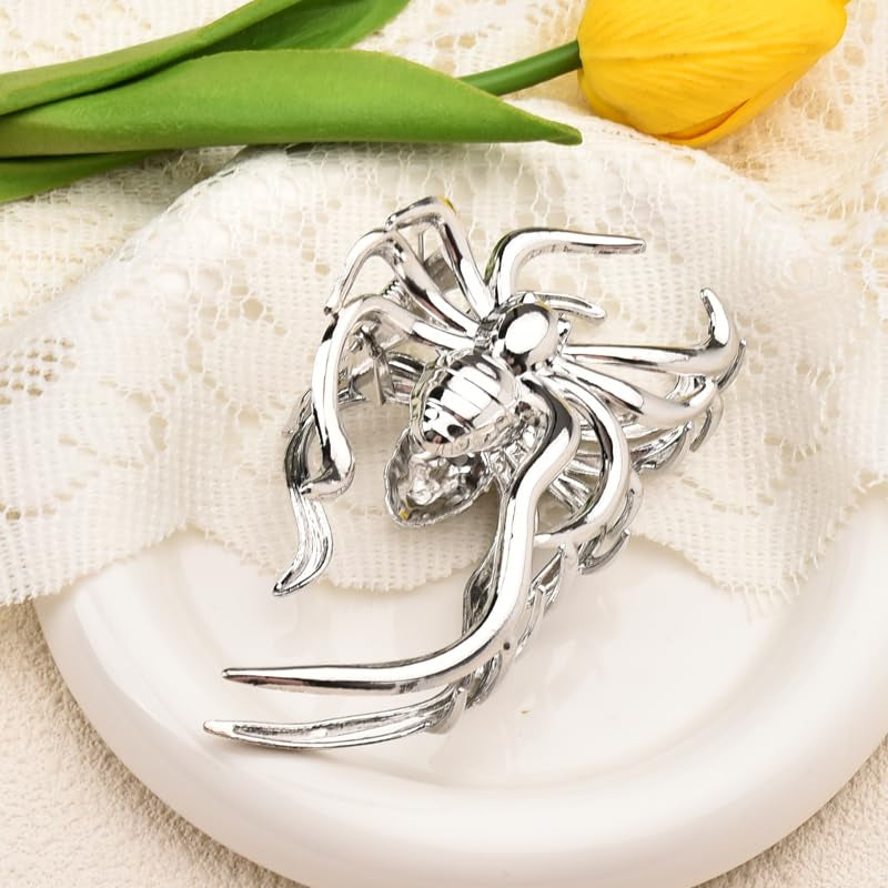Spider Hair Claw Clips for Women Gothic Hair Clip Pin for Thick Thin Hair Punk Hair Barrettes Accessories for Women Big Spider Shark Clips Halloween Party Decorations for Women Silver Metal Hair Jaw