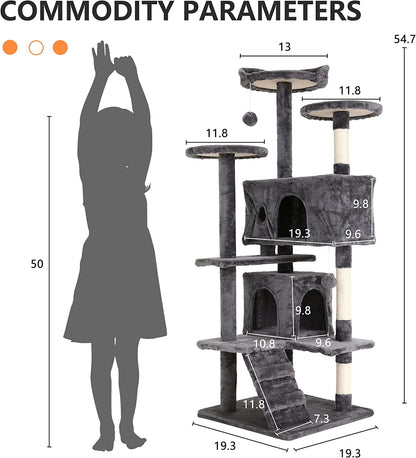 "Ultimate 54'' Cat Tower – Multi-Level Tree with Condos, Scratch Posts & Toys for Happy, Active Cats