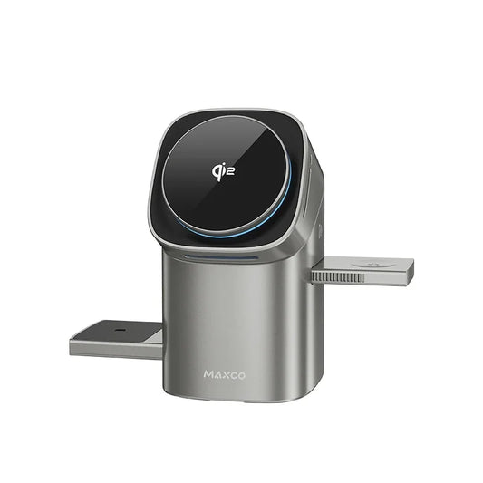 MagSpin 3-in-1 Smart Charger – Auto-Rotate Qi2 15W Fast Charge for iPhone, AirPods & Apple Watch (No Cables, Perfect Alignment)