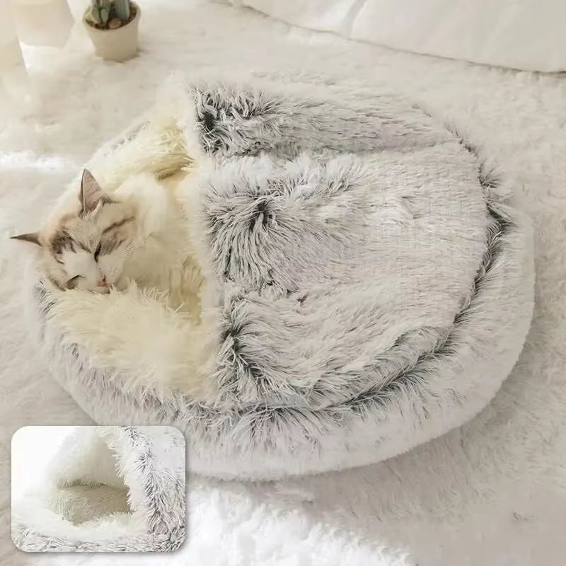 🐾 CozyNest™ 2-in-1 Fluffy Hooded Pet Bed – Cave & Cushion for Cats & Small Dogs | Ultra-Soft, Warm & Washable