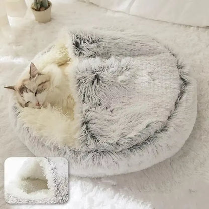 🐾 CozyNest™ 2-in-1 Fluffy Hooded Pet Bed – Cave & Cushion for Cats & Small Dogs | Ultra-Soft, Warm & Washable