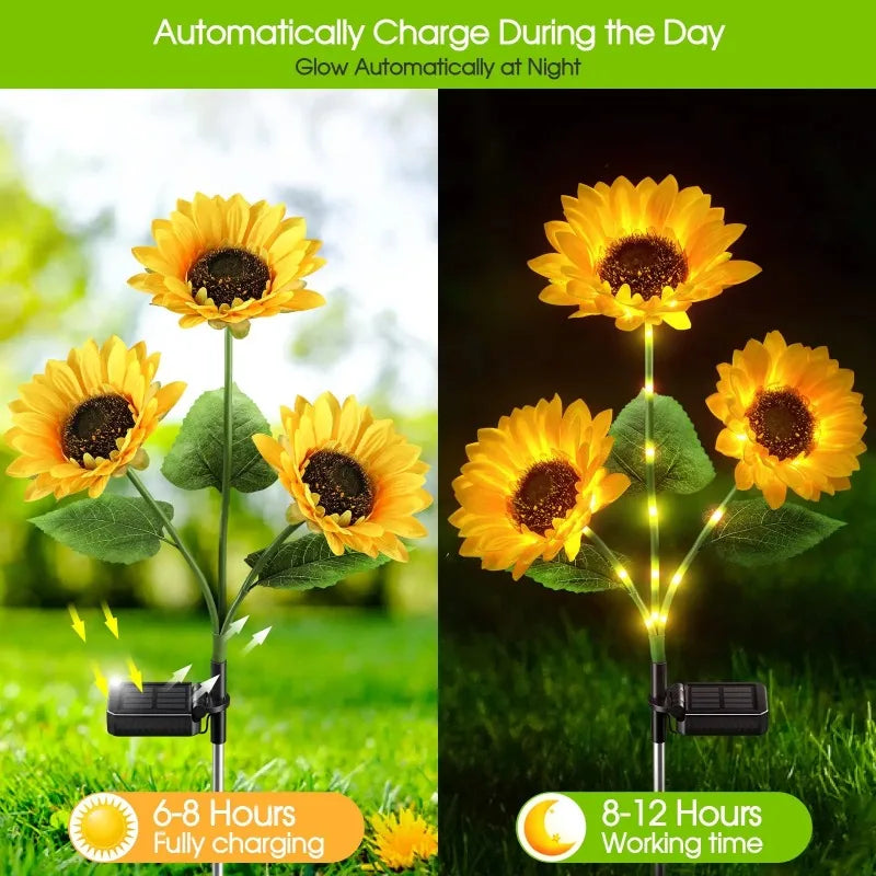 🌻 Solar Sunflower LED Lights – Magical 3-Head Garden Decor (72cm Tall, IP65 Waterproof)