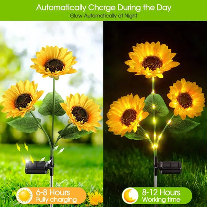 🌻 Solar Sunflower LED Lights – Magical 3-Head Garden Decor (72cm Tall, IP65 Waterproof)