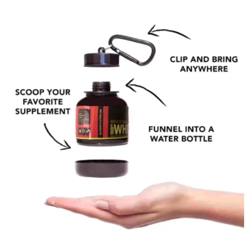 🔑 Portable Protein Powder Container – Keychain Pill Organizer Cup (75x50 mm)