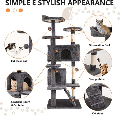 "Ultimate 54'' Cat Tower – Multi-Level Tree with Condos, Scratch Posts & Toys for Happy, Active Cats