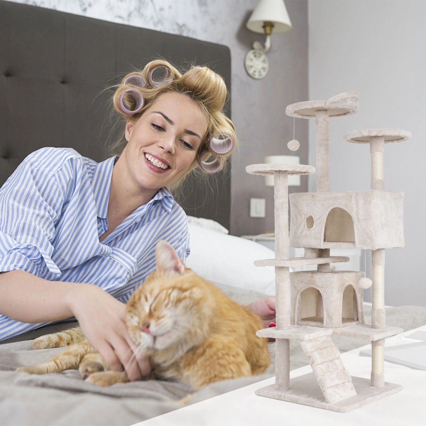 🐱 PurrTower™ 54" Multi-Level Cat Tree – Activity Center with Scratching Posts, Condo House & Toys | For Indoor Cats & Kittens