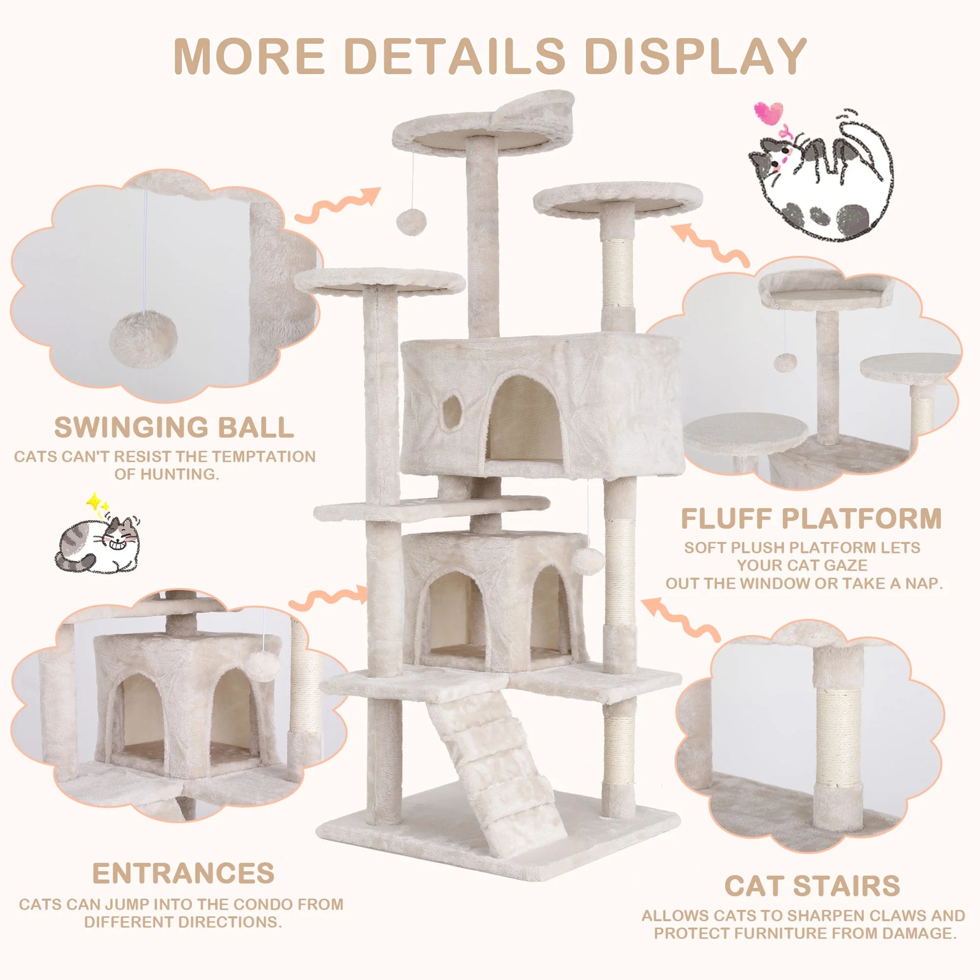 🐱 PurrTower™ 54" Multi-Level Cat Tree – Activity Center with Scratching Posts, Condo House & Toys | For Indoor Cats & Kittens