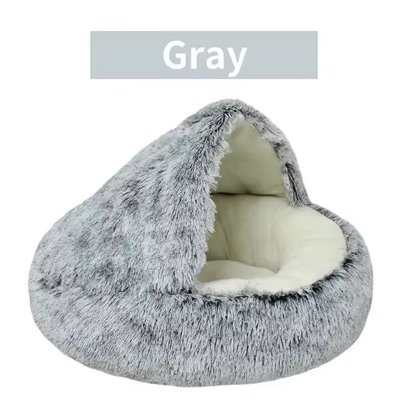 🐾 CozyNest™ 2-in-1 Fluffy Hooded Pet Bed – Cave & Cushion for Cats & Small Dogs | Ultra-Soft, Warm & Washable