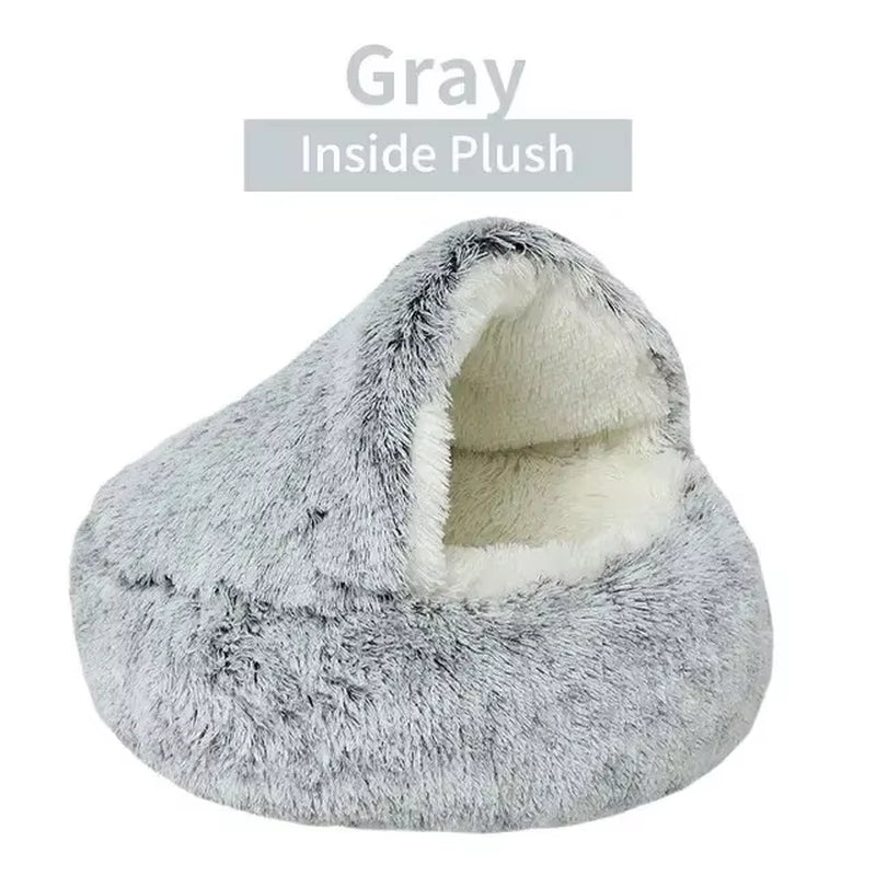 🐾 CozyNest™ 2-in-1 Fluffy Hooded Pet Bed – Cave & Cushion for Cats & Small Dogs | Ultra-Soft, Warm & Washable