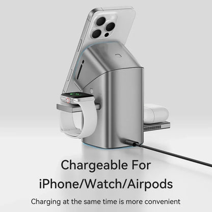 MagSpin 3-in-1 Smart Charger – Auto-Rotate Qi2 15W Fast Charge for iPhone, AirPods & Apple Watch (No Cables, Perfect Alignment)