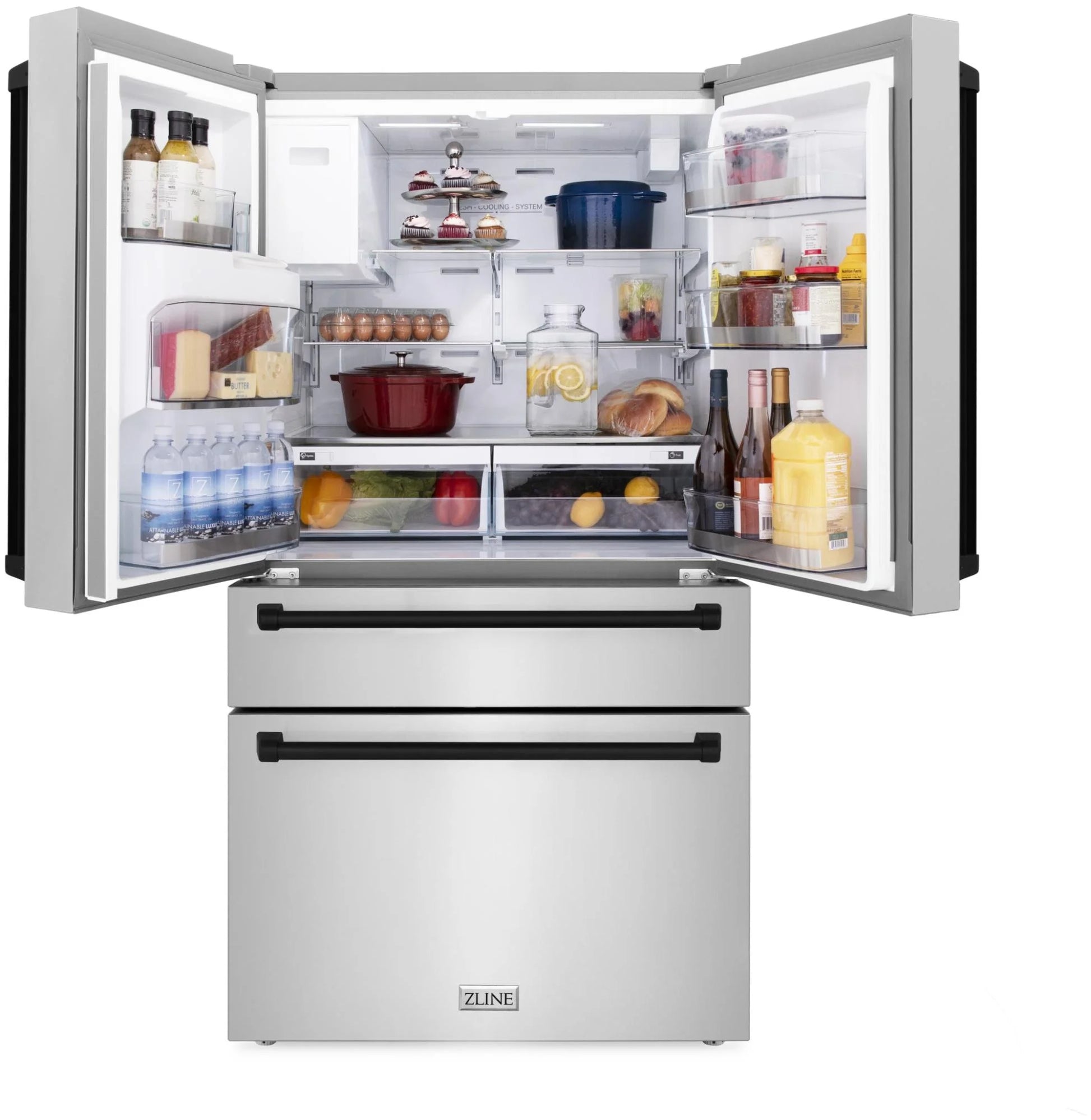 ZLINE 36" Autograph Edition 21.6 Cu. Ft Freestanding French Door Refrigerator with Water and Ice Dispenser in Fingerprint Resistant Black Stainless Steel