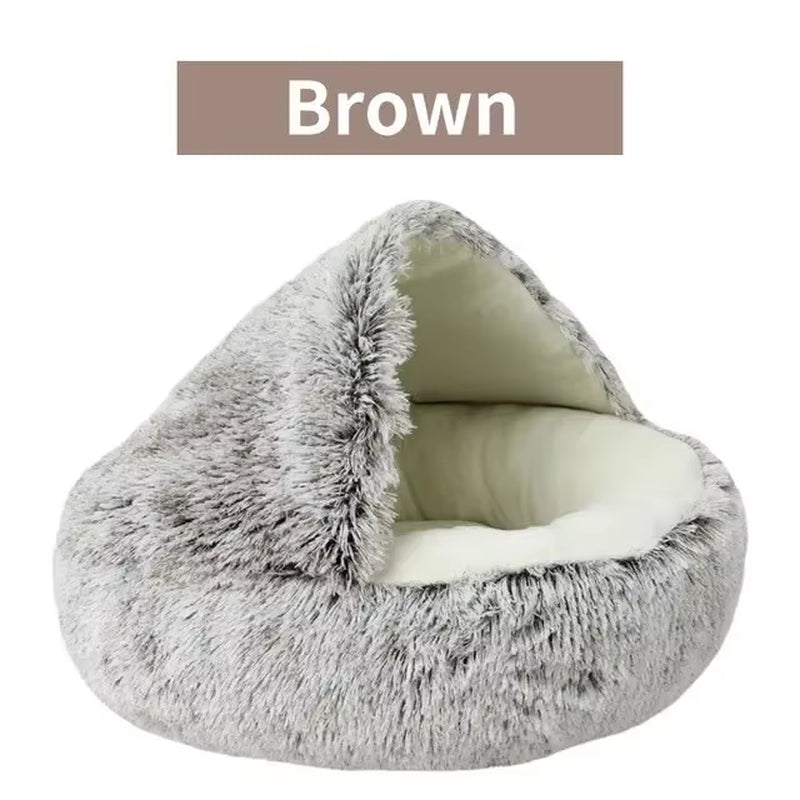 🐾 CozyNest™ 2-in-1 Fluffy Hooded Pet Bed – Cave & Cushion for Cats & Small Dogs | Ultra-Soft, Warm & Washable