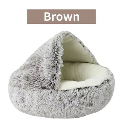 🐾 CozyNest™ 2-in-1 Fluffy Hooded Pet Bed – Cave & Cushion for Cats & Small Dogs | Ultra-Soft, Warm & Washable