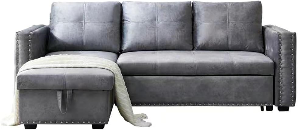 🌟 Space-Saving Sleeper Sectional – 3-in-1 Storage Sofa Bed (Gray, 91"x64")