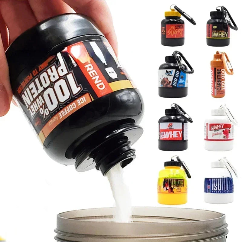 🔑 Portable Protein Powder Container – Keychain Pill Organizer Cup (75x50 mm)