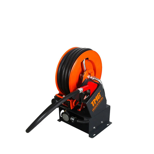 Portable Diesel Transfer Pump W/49’ Hose Reel, Auto Shut Off, DC 12-Volt, 15 GPM, TMG-DFP10