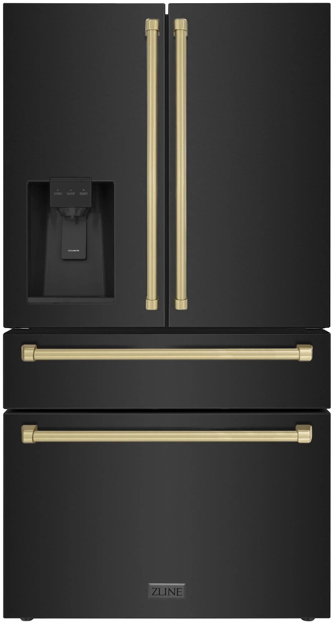 ZLINE 36" Autograph Edition 21.6 Cu. Ft Freestanding French Door Refrigerator with Water and Ice Dispenser in Fingerprint Resistant Black Stainless Steel