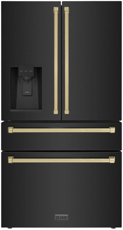 ZLINE 36" Autograph Edition 21.6 Cu. Ft Freestanding French Door Refrigerator with Water and Ice Dispenser in Fingerprint Resistant Black Stainless Steel