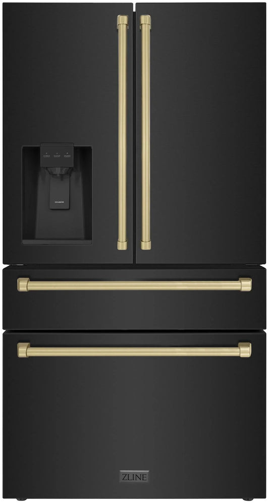ZLINE 36" Autograph Edition 21.6 Cu. Ft Freestanding French Door Refrigerator with Water and Ice Dispenser in Fingerprint Resistant Black Stainless Steel