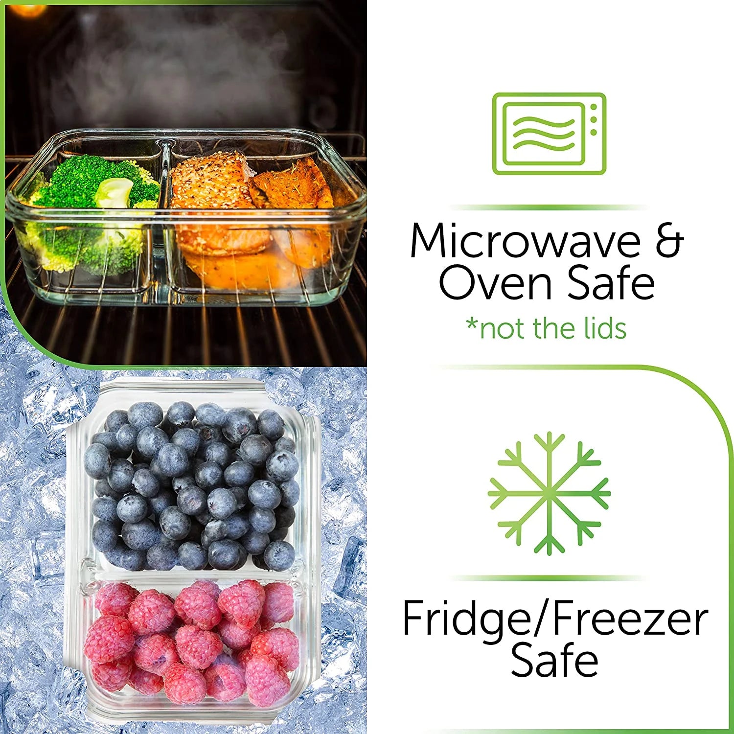 🍱 SmartPortion™ 5-Pack Glass Meal Prep Containers – 2-Compartment, 36oz | Oven & Microwave Safe