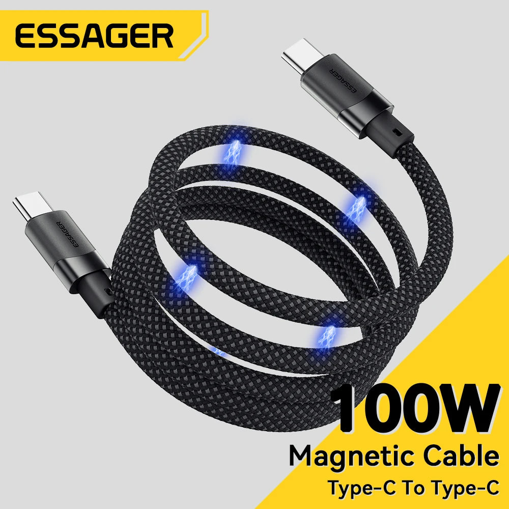 100W Magnetic USB-C to C Cable – Ultra-Fast Charging for iPhone 15, Laptops & Samsung (65W Data Sync)