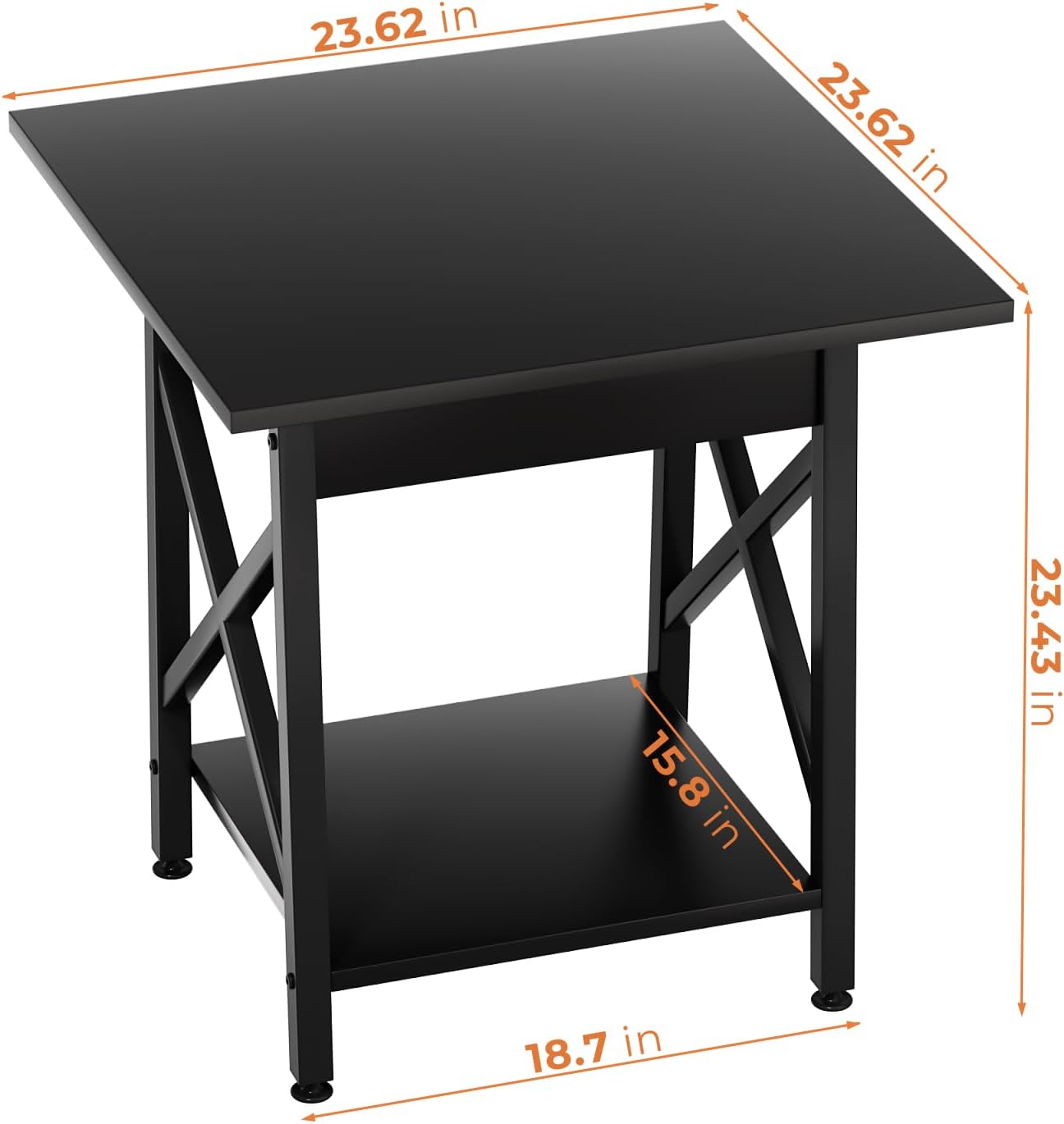 🛋️ Industrial X-Frame End Table – 24" Extra-Large 2-Tier Side Table (Black)