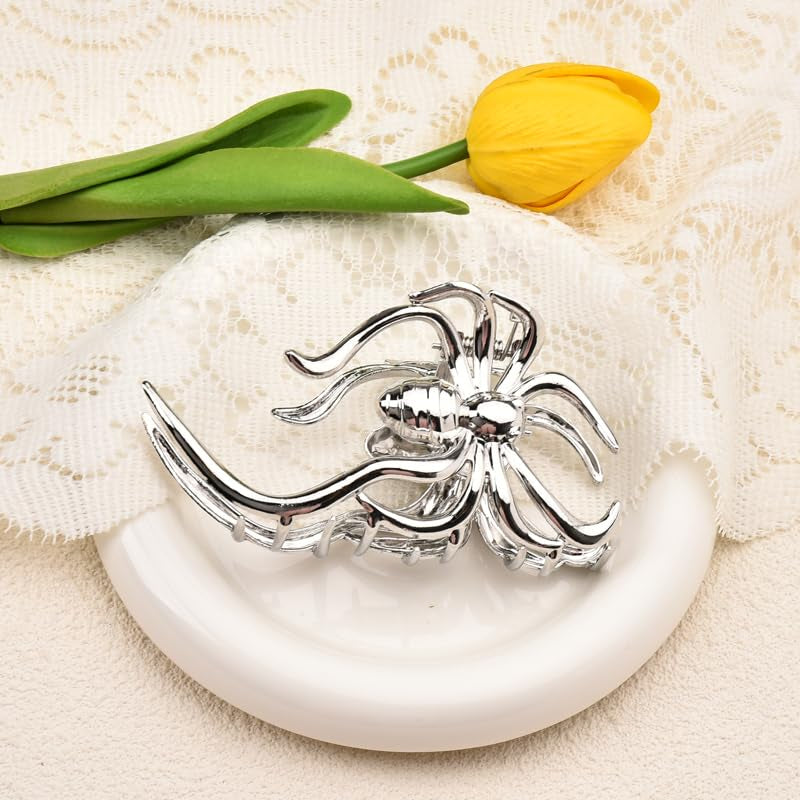 Spider Hair Claw Clips for Women Gothic Hair Clip Pin for Thick Thin Hair Punk Hair Barrettes Accessories for Women Big Spider Shark Clips Halloween Party Decorations for Women Silver Metal Hair Jaw