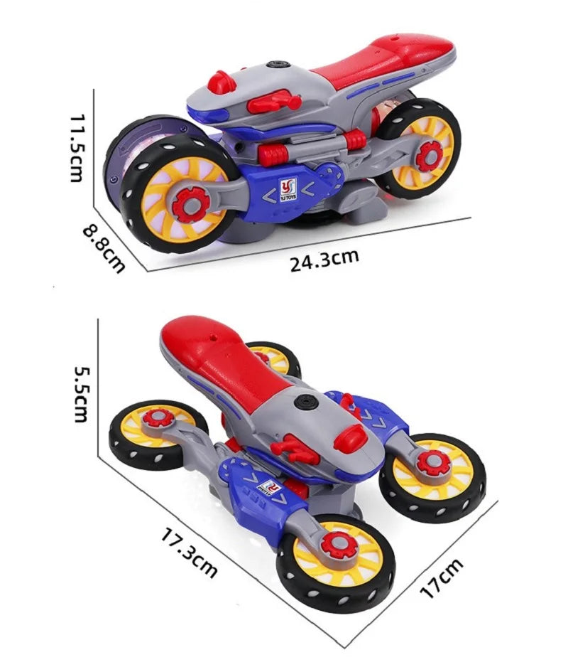 🏍️ Children’s Electric Transformable Motorcycle – Lights, Music & 360° Stunt Rotation