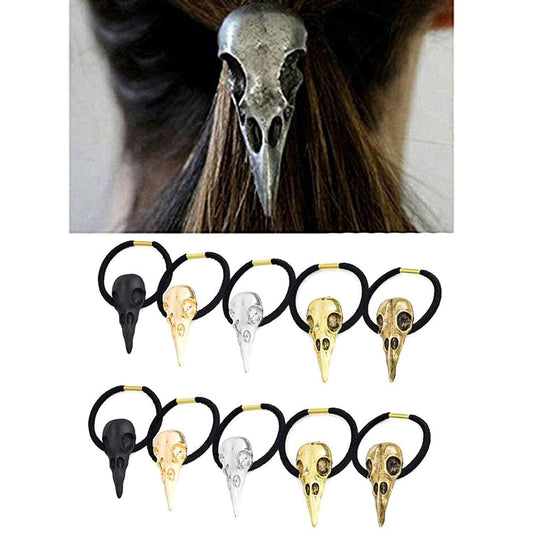 10PCS Women Hair Tie Alloy Crow Skull Elastic Ponytail Holders, Mixed Colors