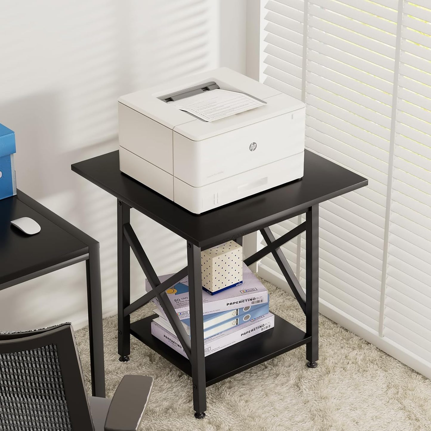 🛋️ Industrial X-Frame End Table – 24" Extra-Large 2-Tier Side Table (Black)