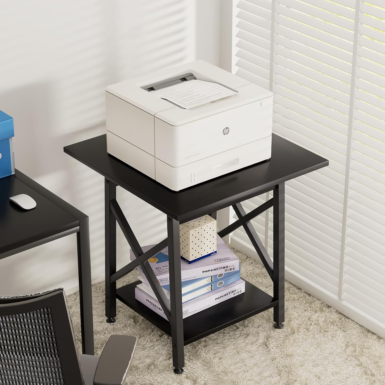 🛋️ Industrial X-Frame End Table – 24" Extra-Large 2-Tier Side Table (Black)