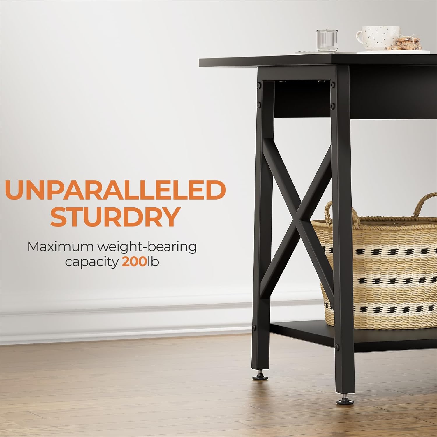 🛋️ Industrial X-Frame End Table – 24" Extra-Large 2-Tier Side Table (Black)