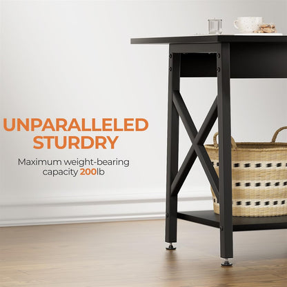 🛋️ Industrial X-Frame End Table – 24" Extra-Large 2-Tier Side Table (Black)