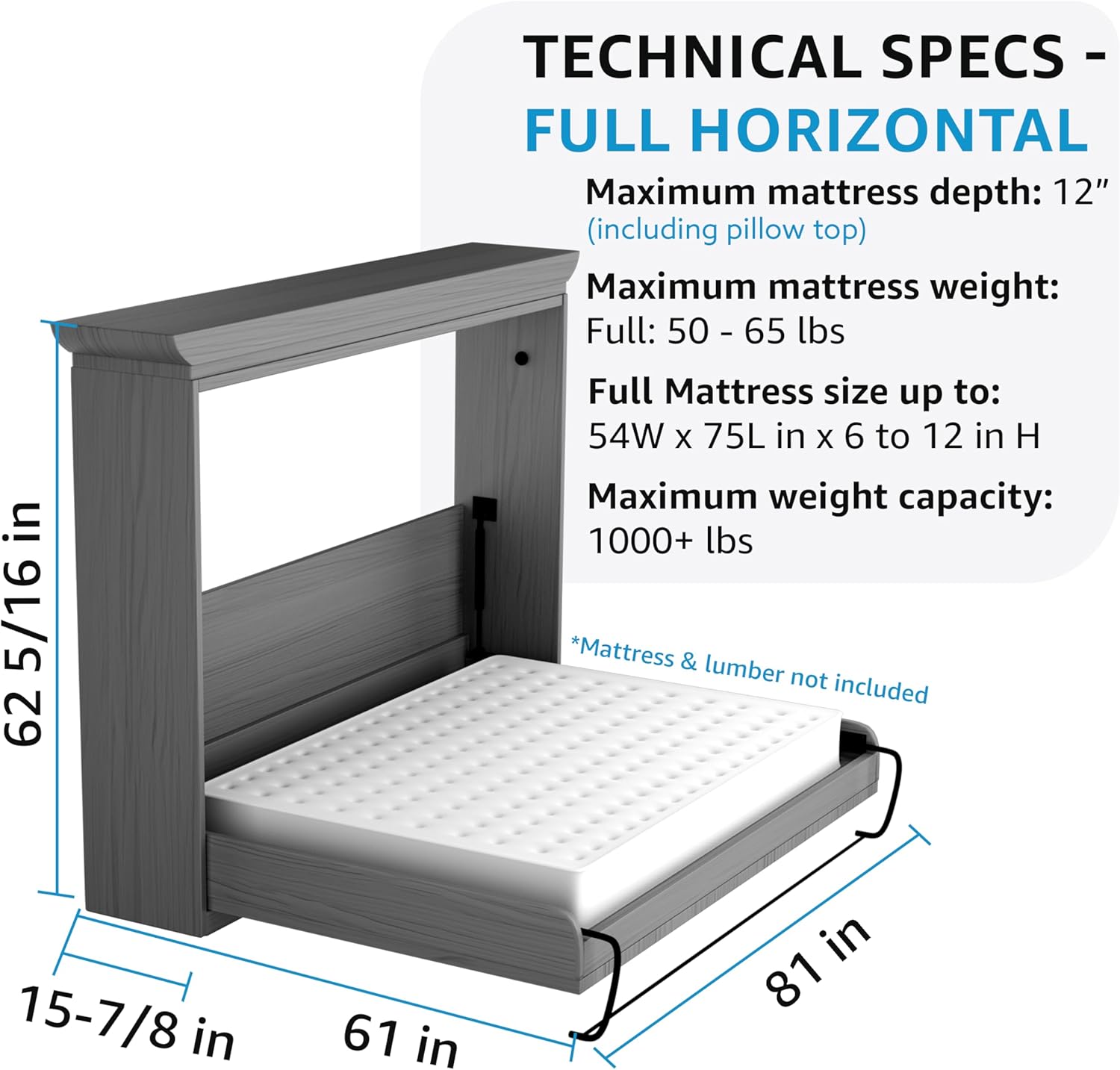 🚀 SpaceMax Pro: Full-Size Horizontal Murphy Bed Kit (Made in USA)